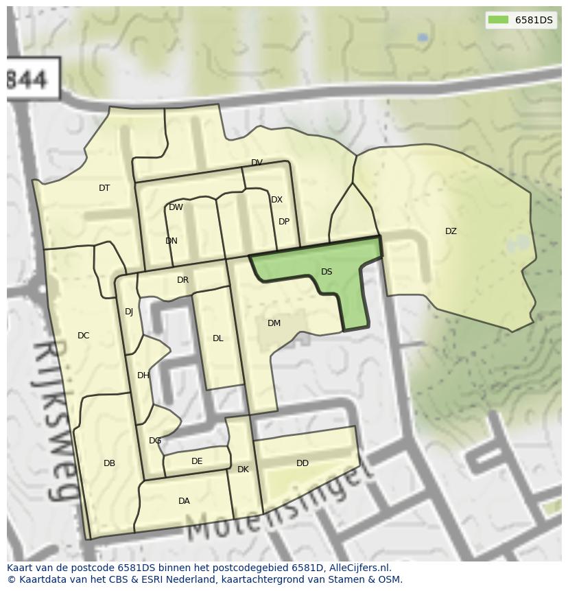Afbeelding van het postcodegebied 6581 DS op de kaart.