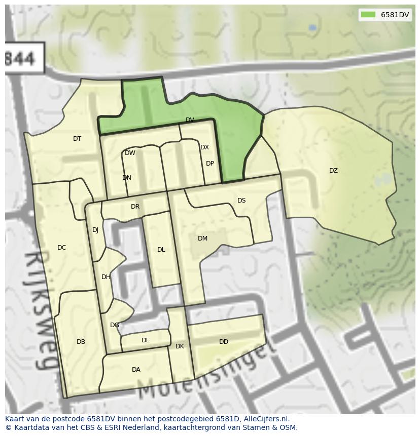 Afbeelding van het postcodegebied 6581 DV op de kaart.