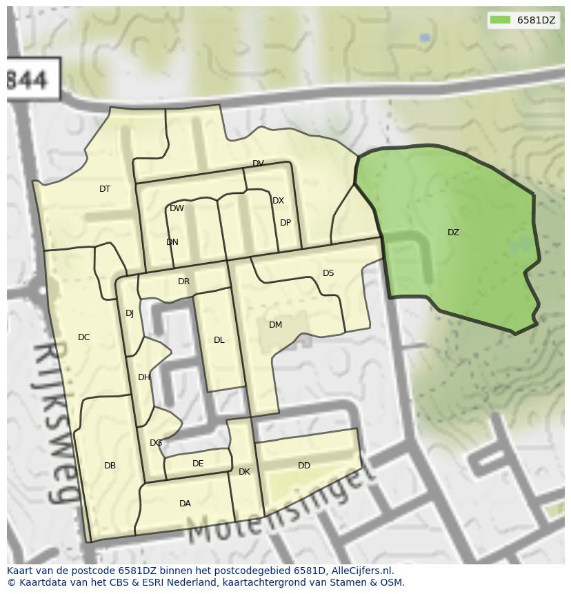 Afbeelding van het postcodegebied 6581 DZ op de kaart.