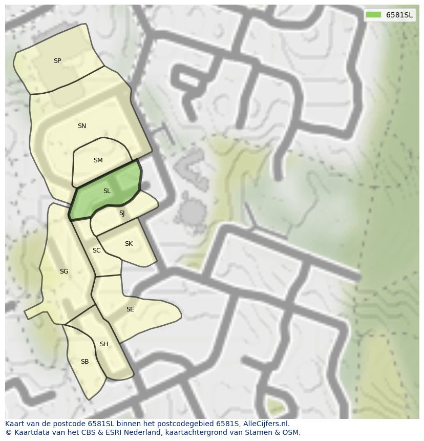 Afbeelding van het postcodegebied 6581 SL op de kaart.