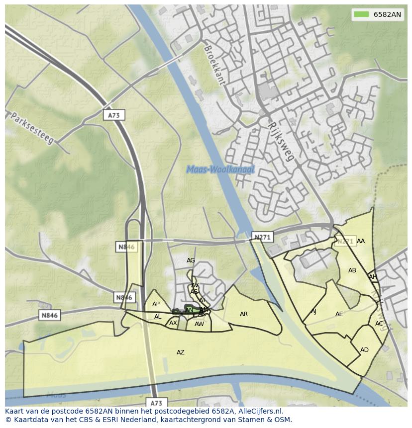 Afbeelding van het postcodegebied 6582 AN op de kaart.