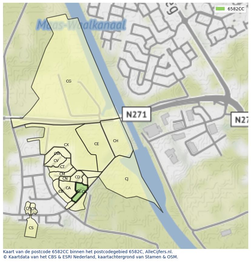 Afbeelding van het postcodegebied 6582 CC op de kaart.