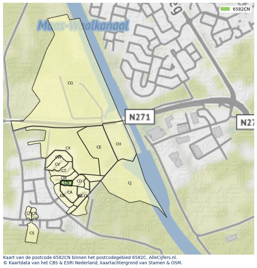 Afbeelding van het postcodegebied 6582 CN op de kaart.