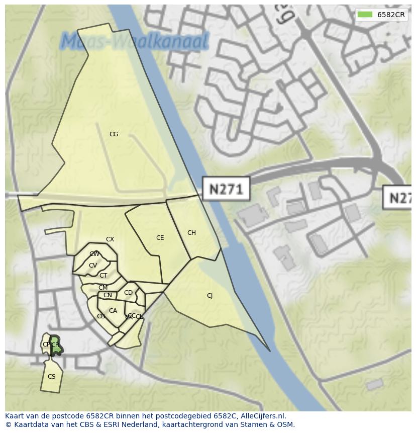 Afbeelding van het postcodegebied 6582 CR op de kaart.