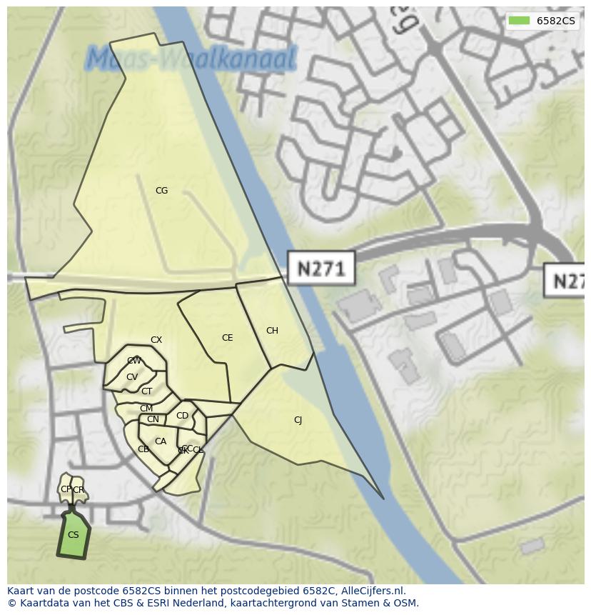 Afbeelding van het postcodegebied 6582 CS op de kaart.