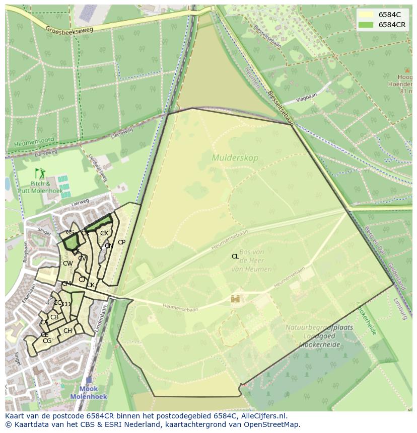 Afbeelding van het postcodegebied 6584 CR op de kaart.