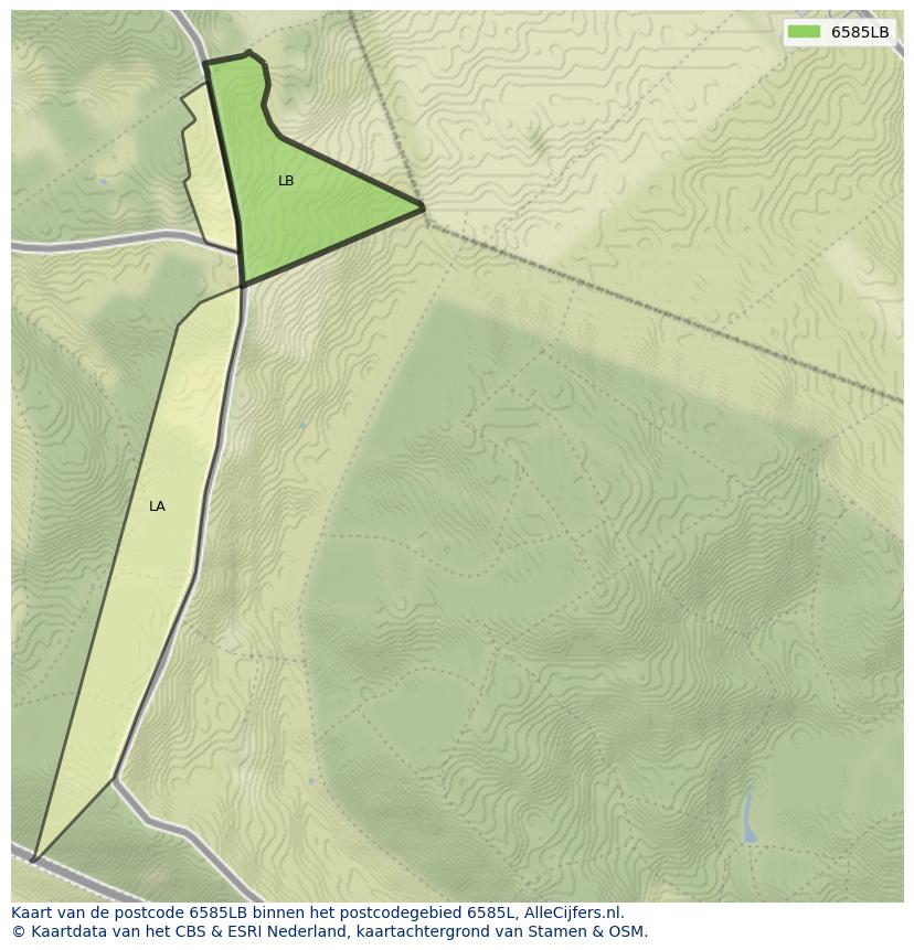 Afbeelding van het postcodegebied 6585 LB op de kaart.