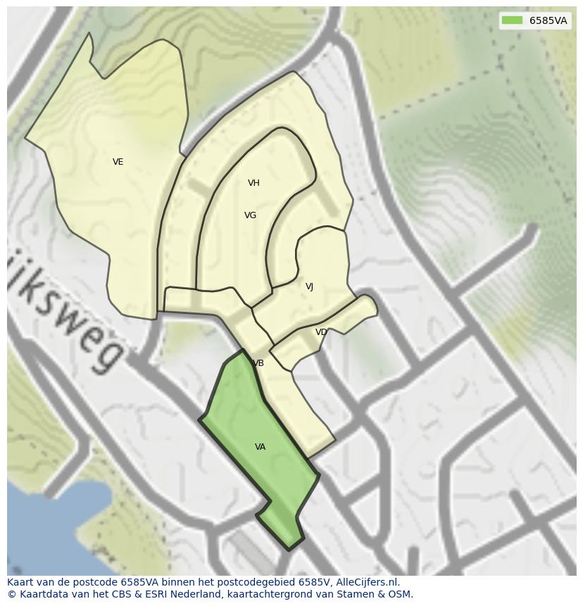 Afbeelding van het postcodegebied 6585 VA op de kaart.