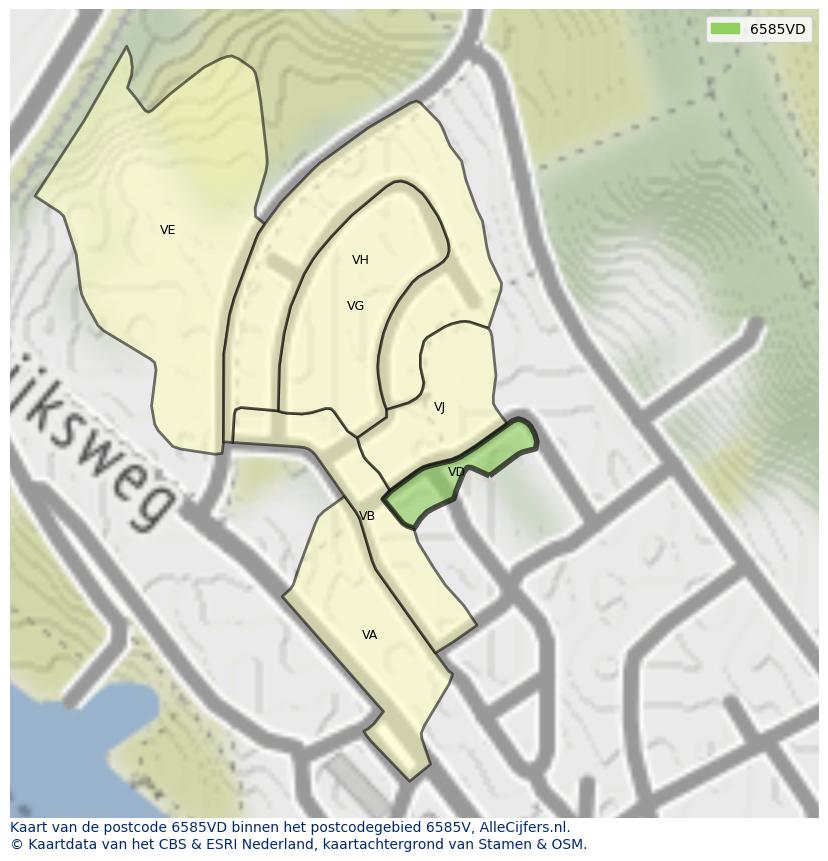 Afbeelding van het postcodegebied 6585 VD op de kaart.