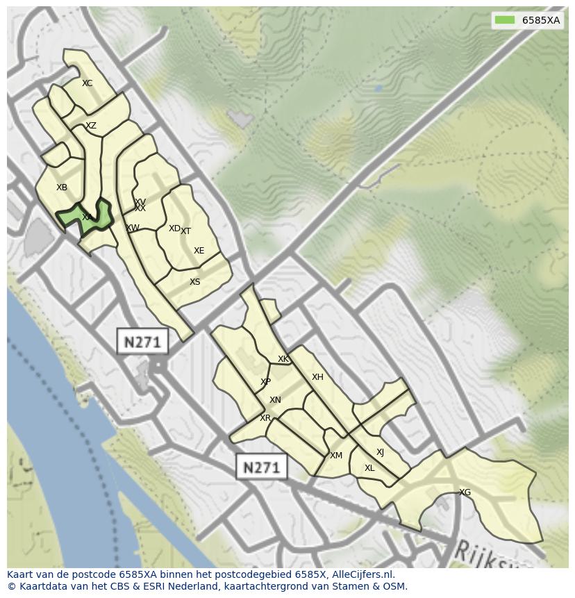 Afbeelding van het postcodegebied 6585 XA op de kaart.