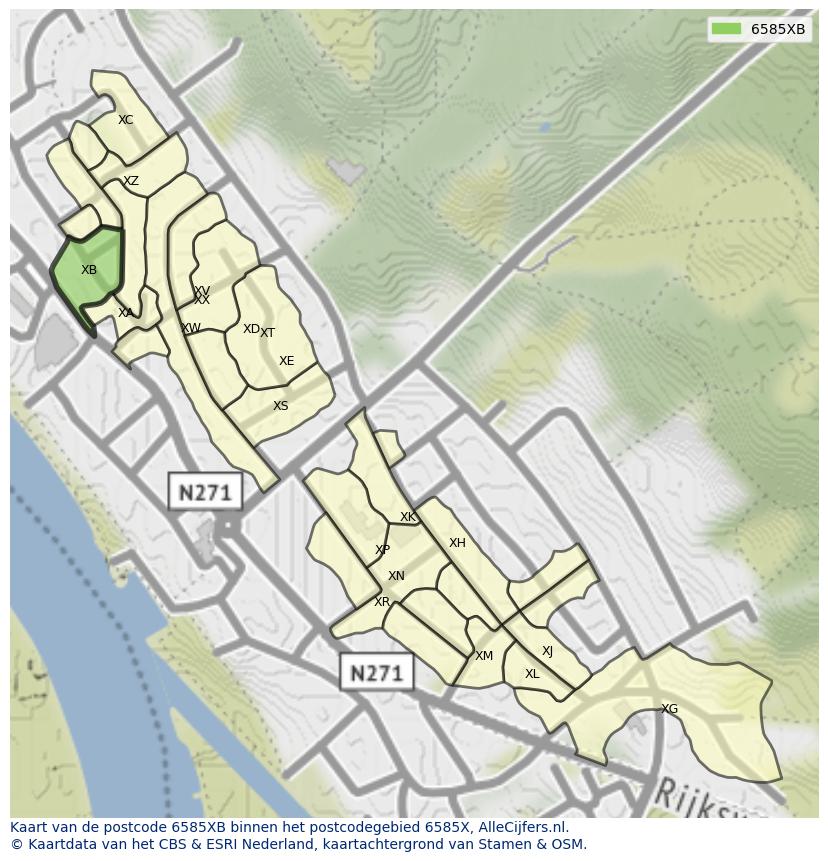 Afbeelding van het postcodegebied 6585 XB op de kaart.