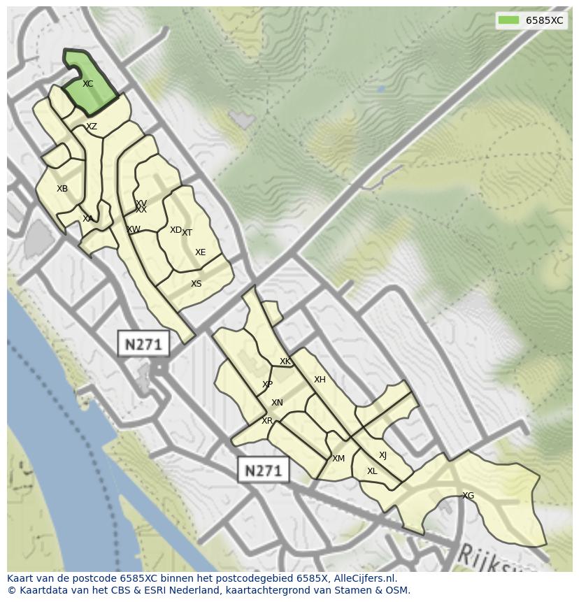 Afbeelding van het postcodegebied 6585 XC op de kaart.