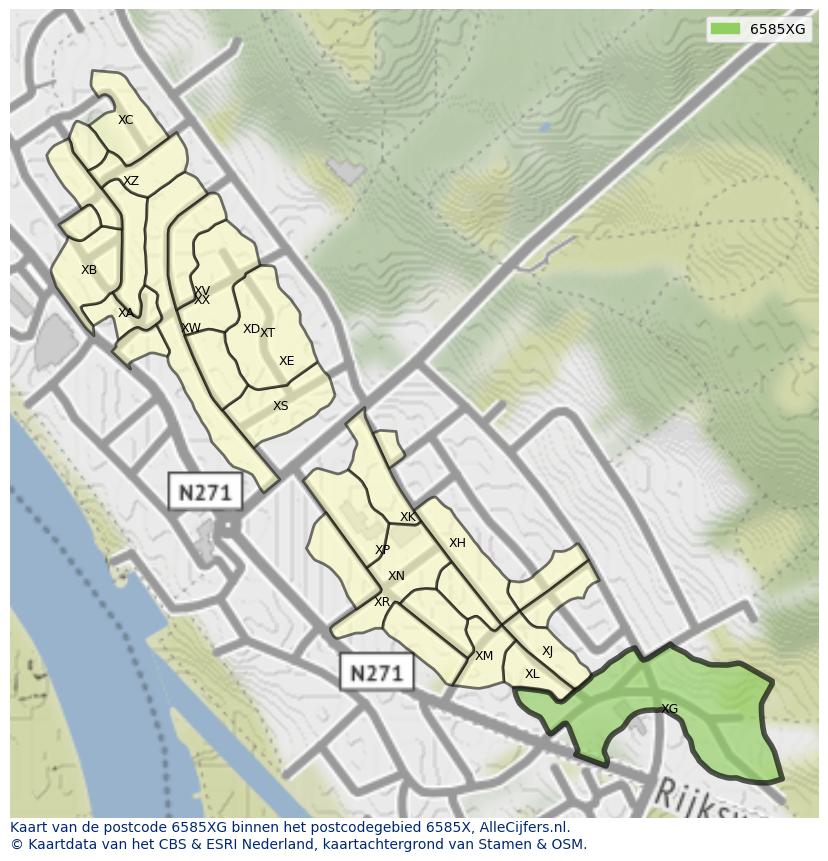Afbeelding van het postcodegebied 6585 XG op de kaart.