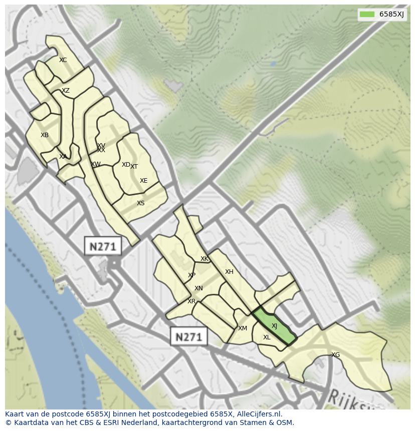Afbeelding van het postcodegebied 6585 XJ op de kaart.