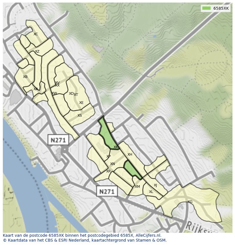 Afbeelding van het postcodegebied 6585 XK op de kaart.