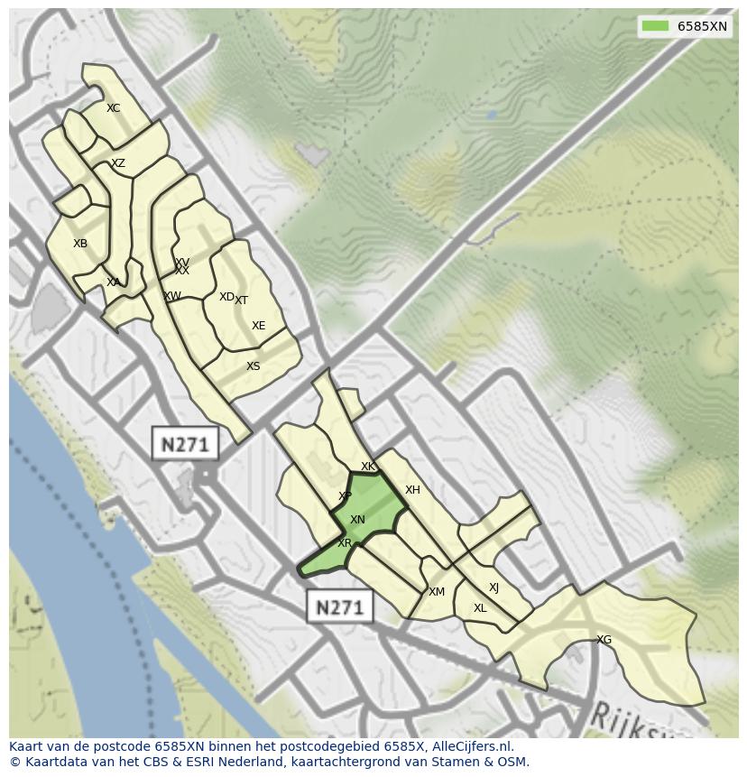 Afbeelding van het postcodegebied 6585 XN op de kaart.