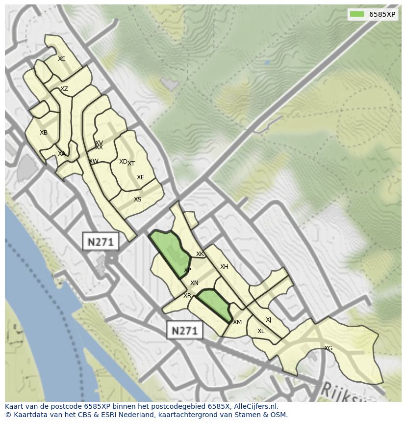 Afbeelding van het postcodegebied 6585 XP op de kaart.