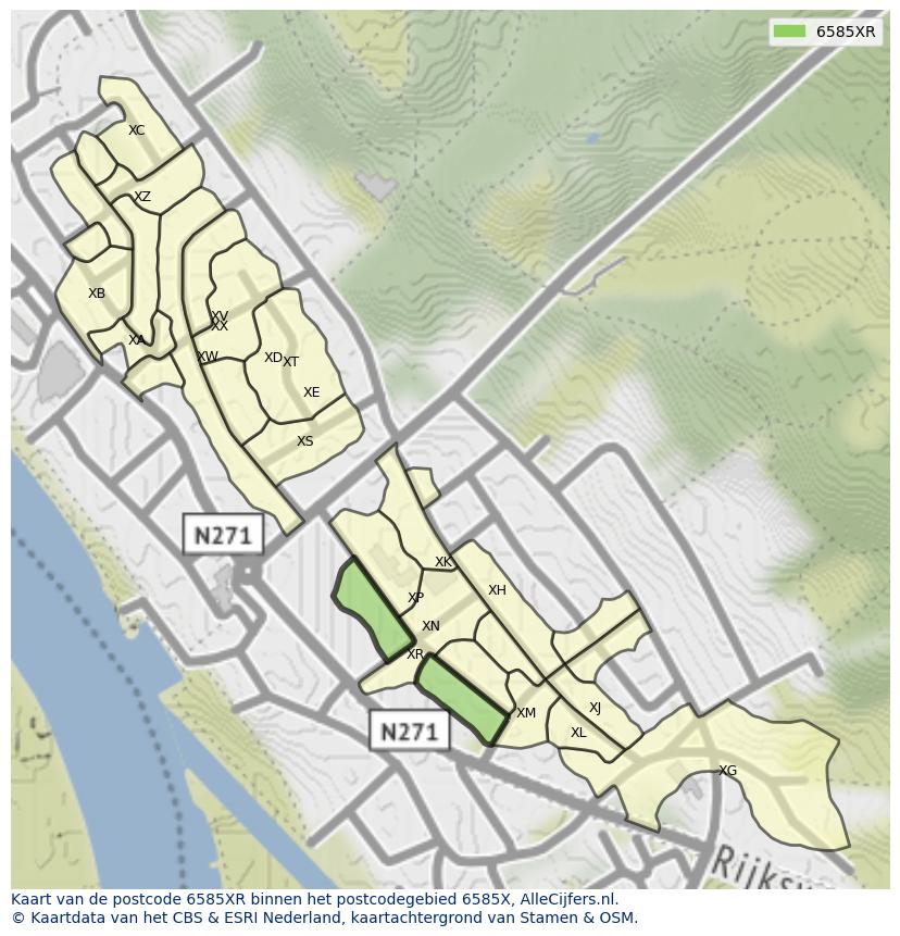 Afbeelding van het postcodegebied 6585 XR op de kaart.