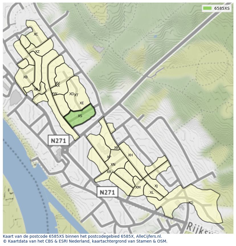 Afbeelding van het postcodegebied 6585 XS op de kaart.