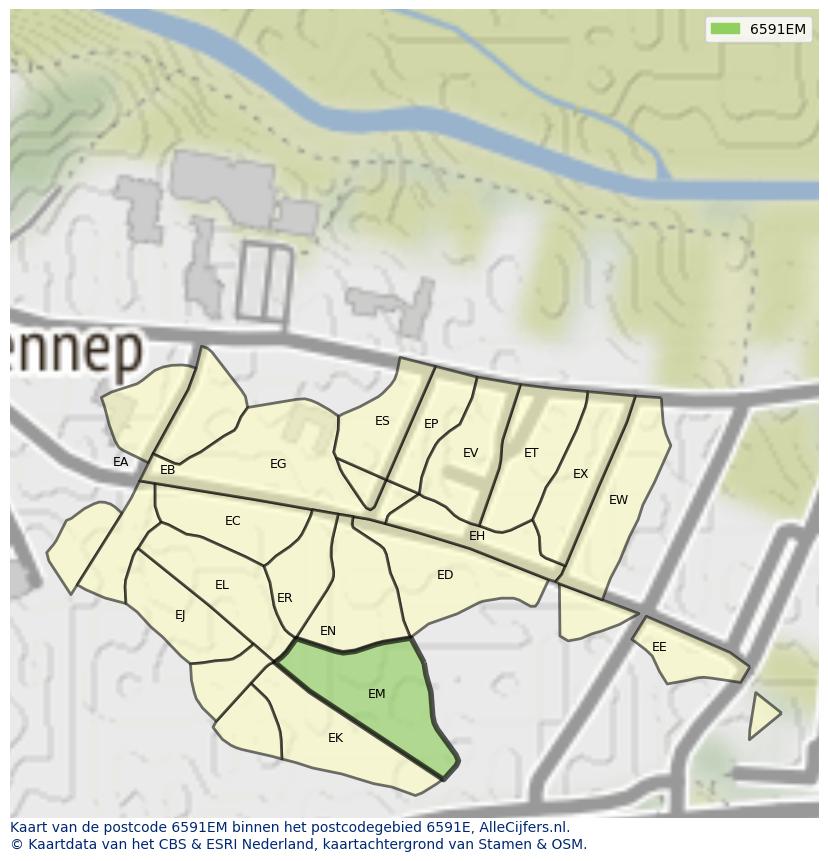 Afbeelding van het postcodegebied 6591 EM op de kaart.