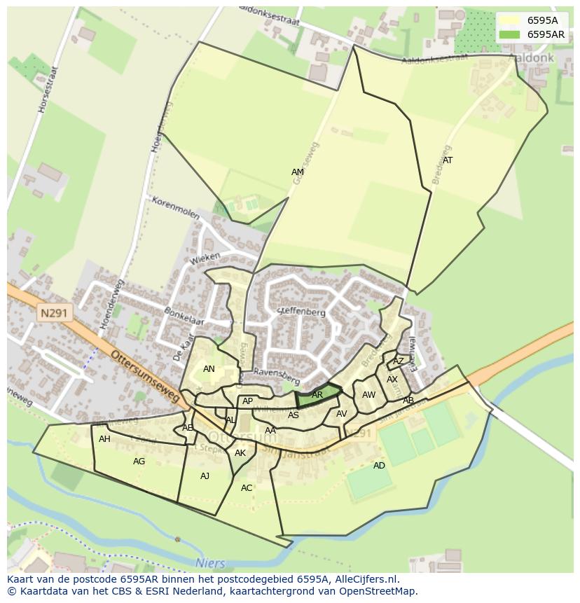 Afbeelding van het postcodegebied 6595 AR op de kaart.