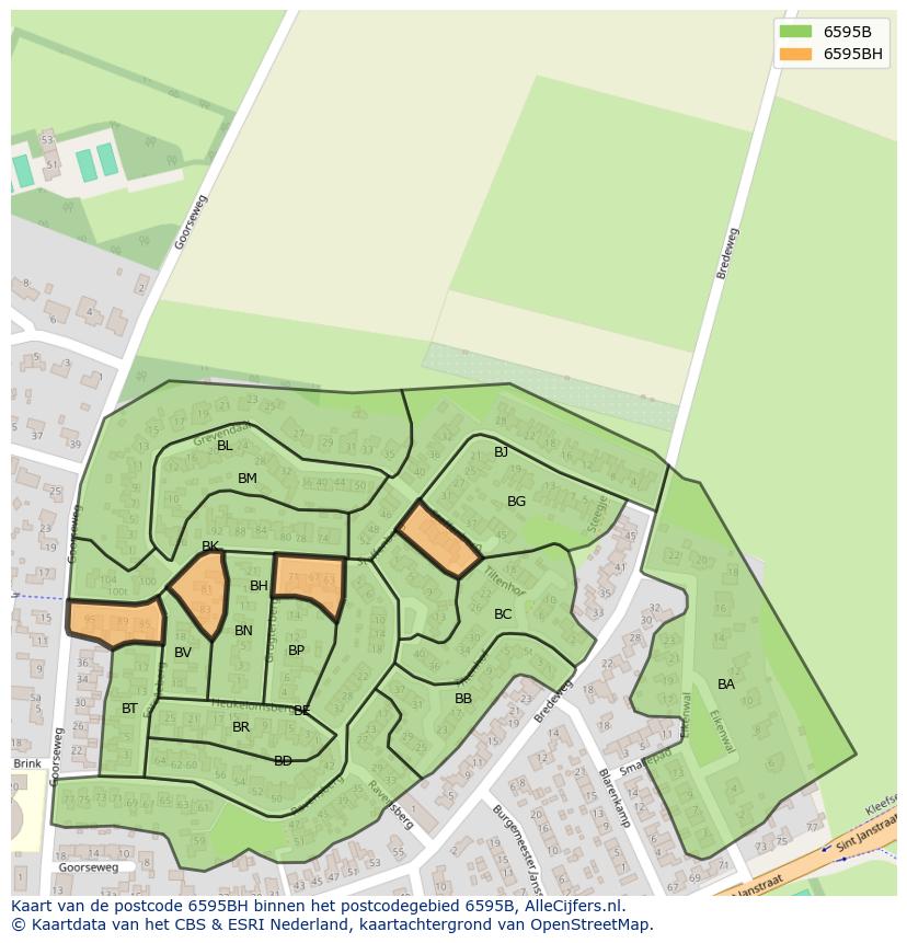 Afbeelding van het postcodegebied 6595 BH op de kaart.