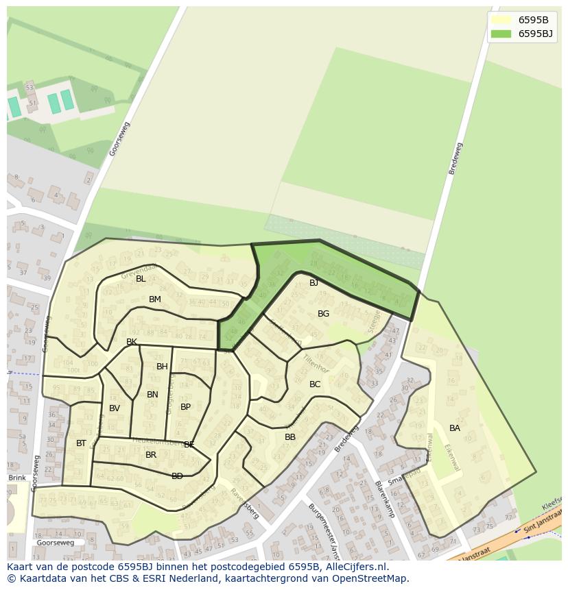 Afbeelding van het postcodegebied 6595 BJ op de kaart.