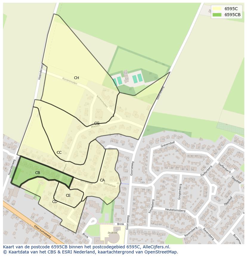 Afbeelding van het postcodegebied 6595 CB op de kaart.