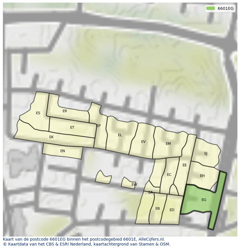 Afbeelding van het postcodegebied 6601 EG op de kaart.