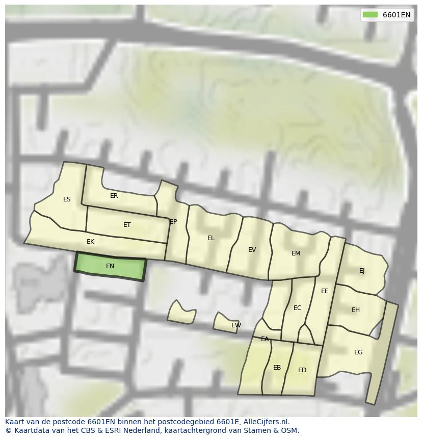 Afbeelding van het postcodegebied 6601 EN op de kaart.