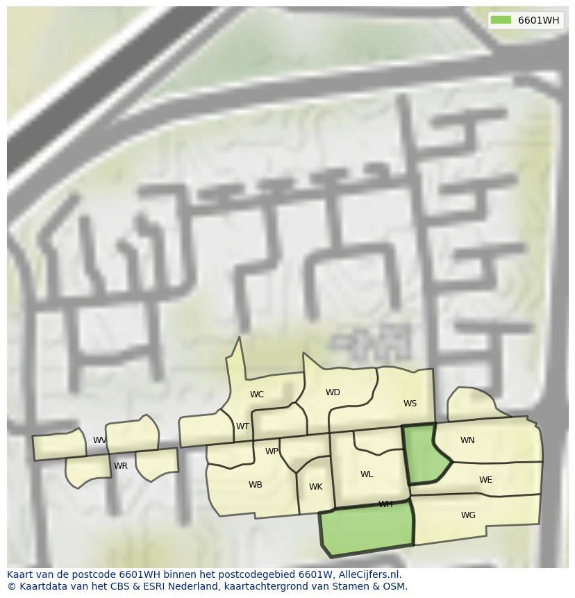 Afbeelding van het postcodegebied 6601 WH op de kaart.