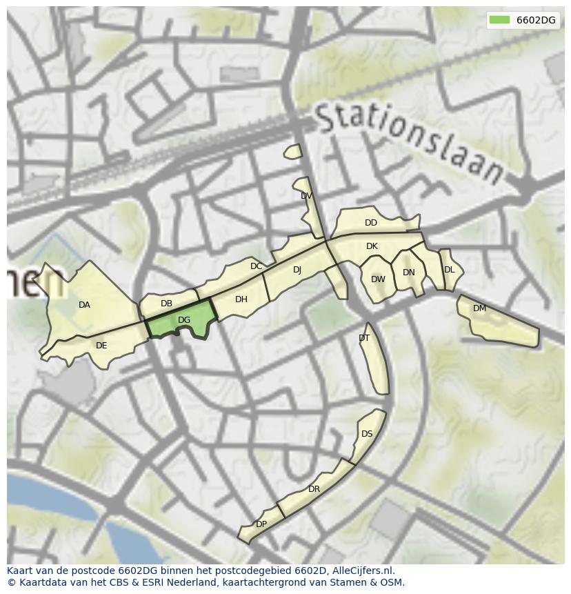 Afbeelding van het postcodegebied 6602 DG op de kaart.