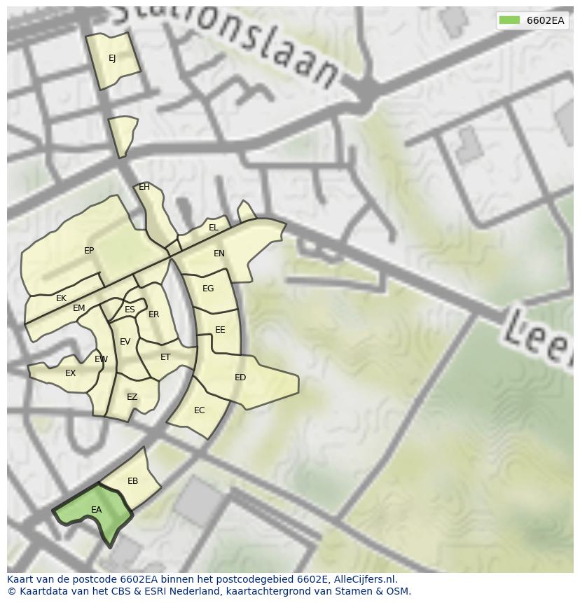 Afbeelding van het postcodegebied 6602 EA op de kaart.