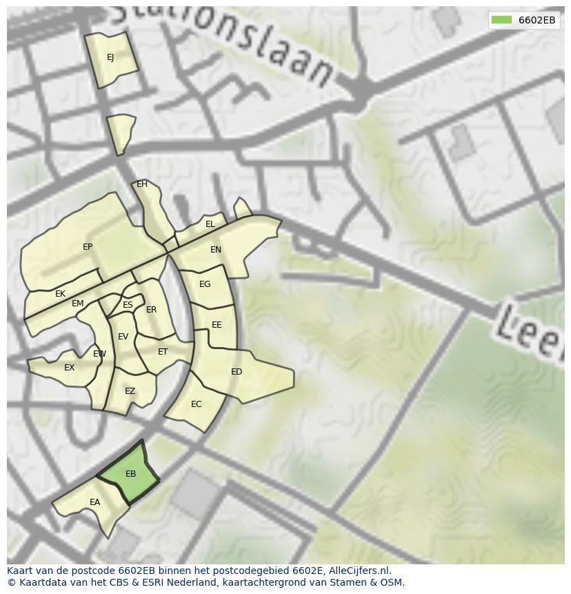 Afbeelding van het postcodegebied 6602 EB op de kaart.