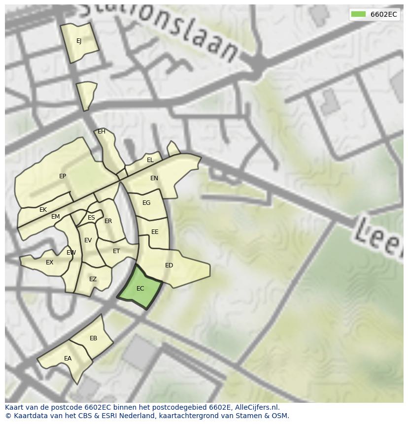 Afbeelding van het postcodegebied 6602 EC op de kaart.