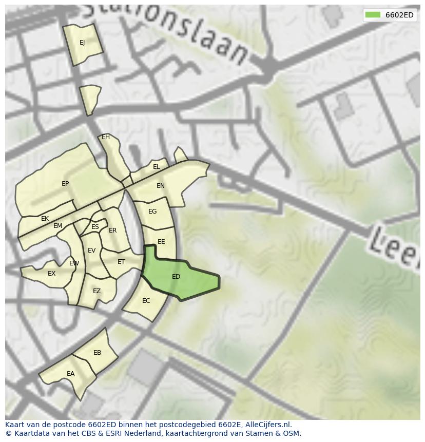 Afbeelding van het postcodegebied 6602 ED op de kaart.