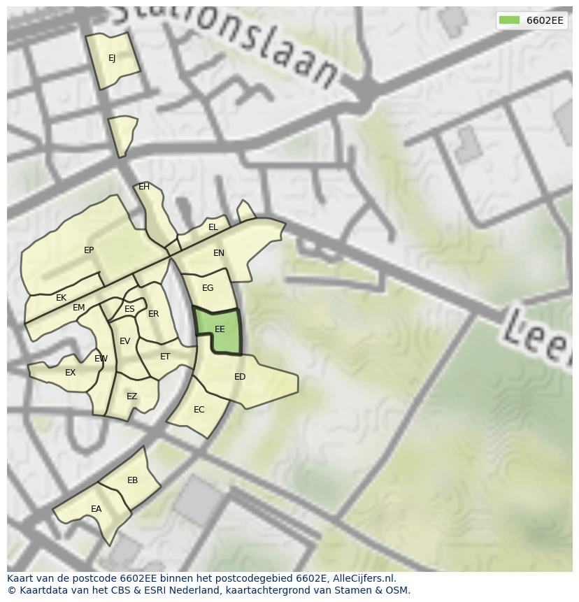 Afbeelding van het postcodegebied 6602 EE op de kaart.
