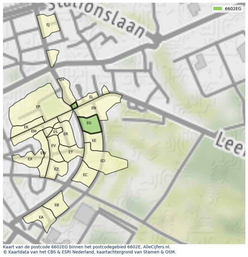 Afbeelding van het postcodegebied 6602 EG op de kaart.