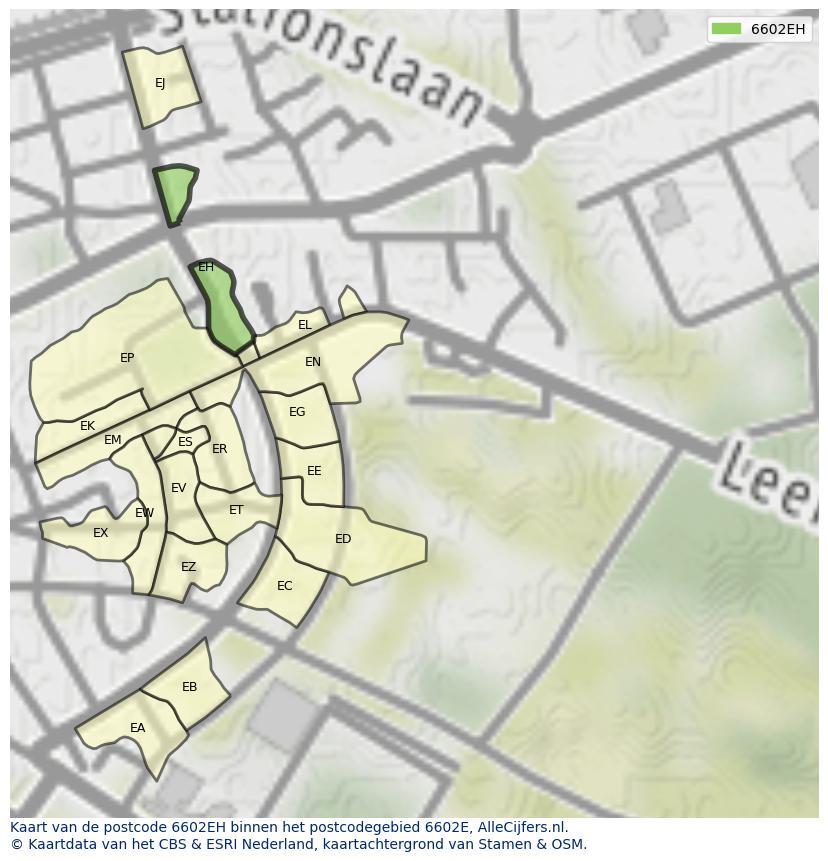 Afbeelding van het postcodegebied 6602 EH op de kaart.