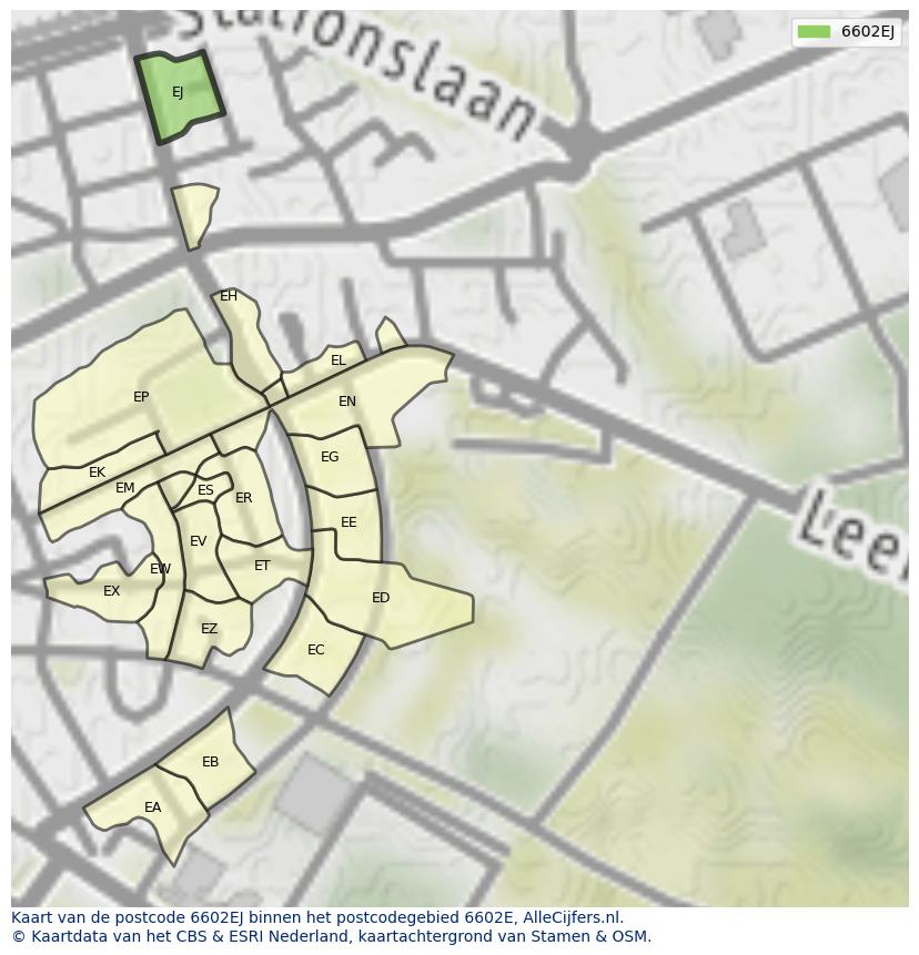 Afbeelding van het postcodegebied 6602 EJ op de kaart.