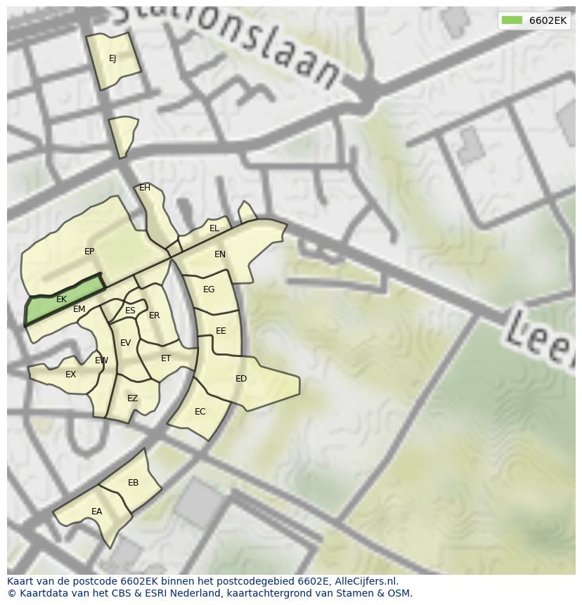 Afbeelding van het postcodegebied 6602 EK op de kaart.