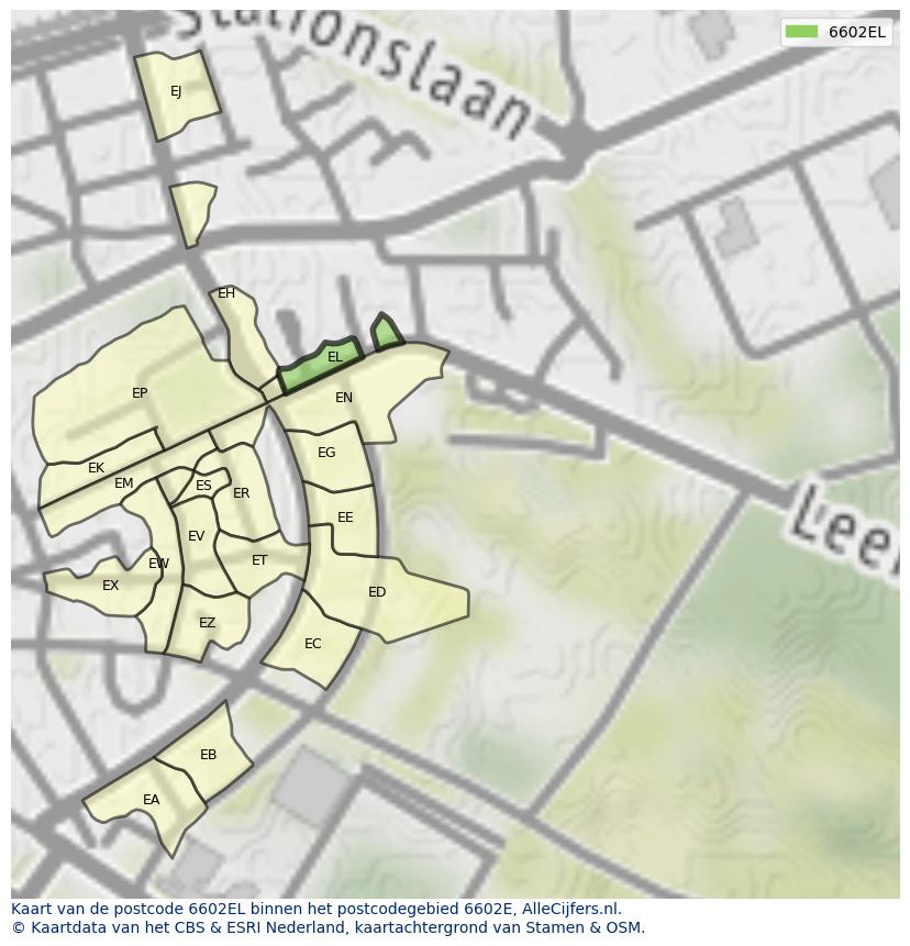 Afbeelding van het postcodegebied 6602 EL op de kaart.