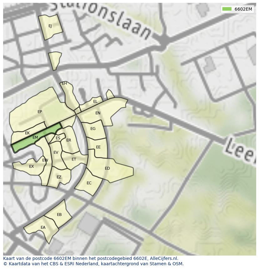 Afbeelding van het postcodegebied 6602 EM op de kaart.