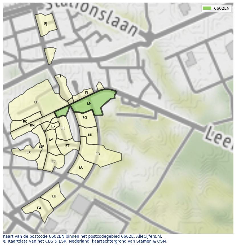 Afbeelding van het postcodegebied 6602 EN op de kaart.
