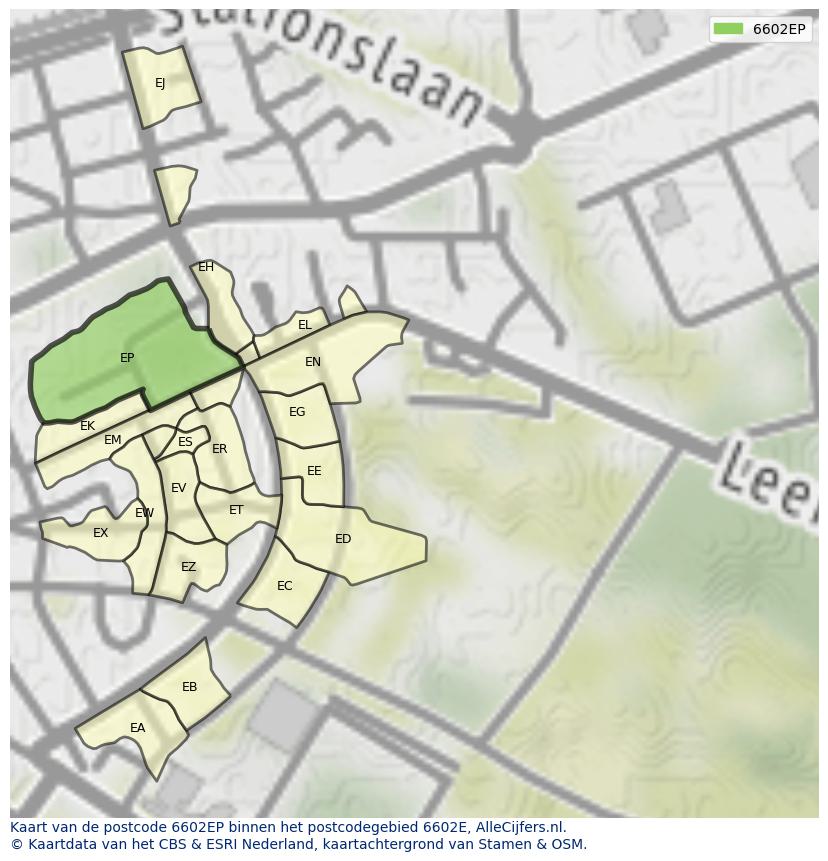 Afbeelding van het postcodegebied 6602 EP op de kaart.
