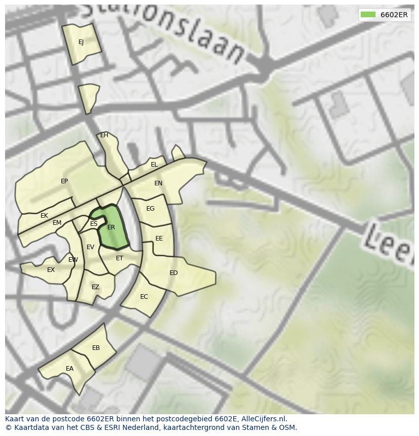 Afbeelding van het postcodegebied 6602 ER op de kaart.