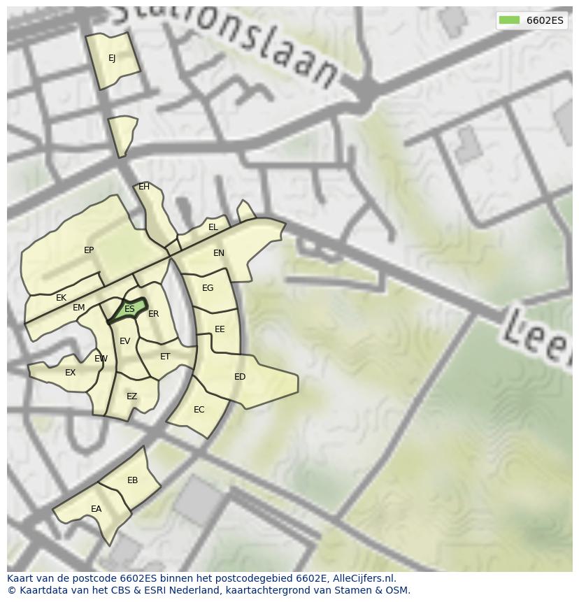 Afbeelding van het postcodegebied 6602 ES op de kaart.