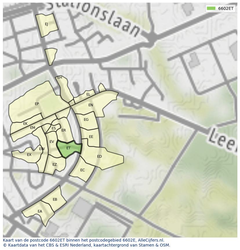 Afbeelding van het postcodegebied 6602 ET op de kaart.