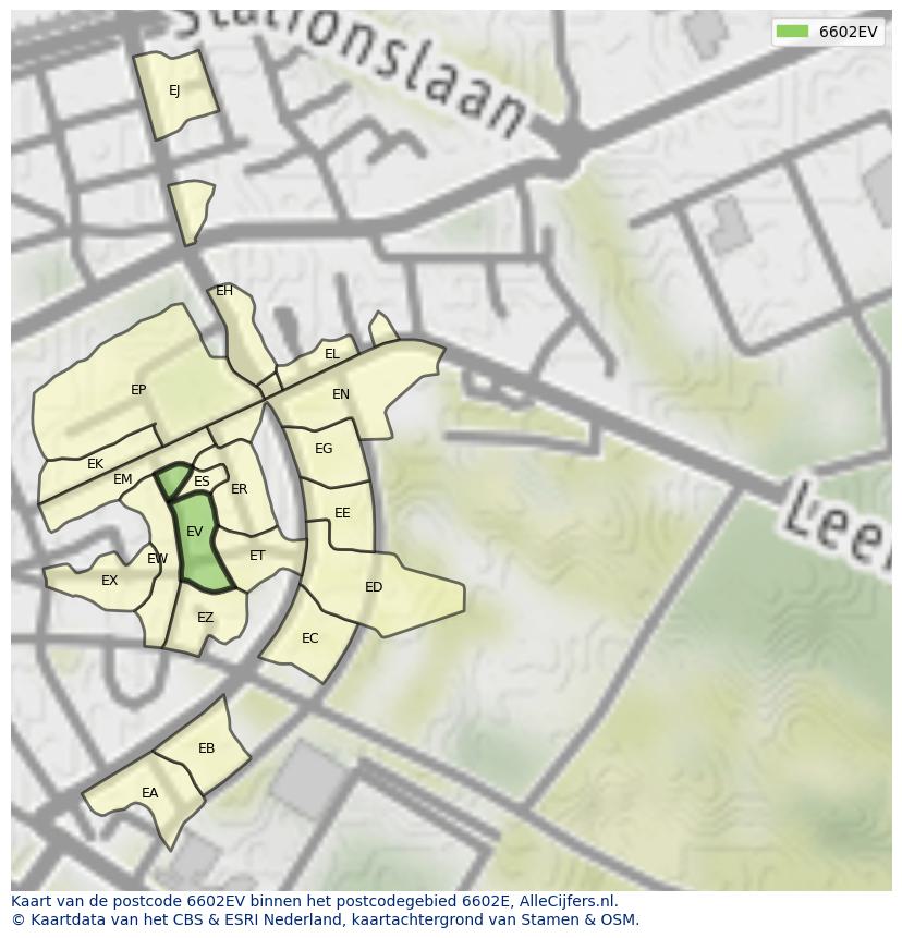 Afbeelding van het postcodegebied 6602 EV op de kaart.