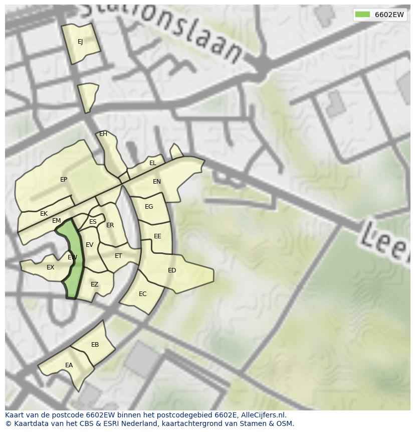 Afbeelding van het postcodegebied 6602 EW op de kaart.